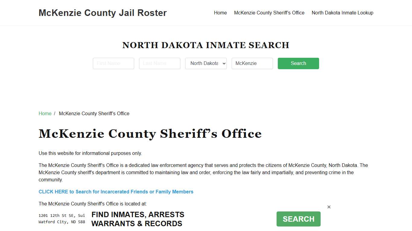 McKenzie County Sheriff Office, ND, Arrest Warrants Search